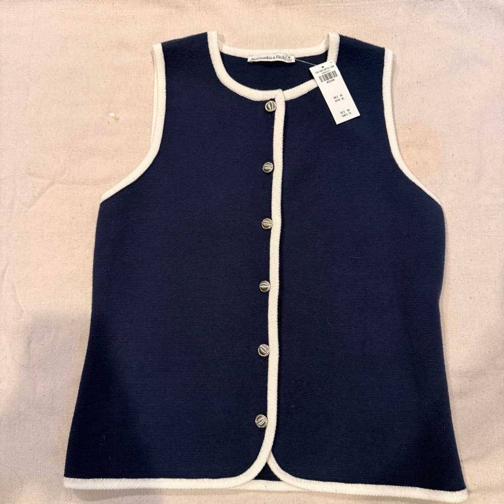 Abercrombie & Fitch Navy and White Button-Up Vest